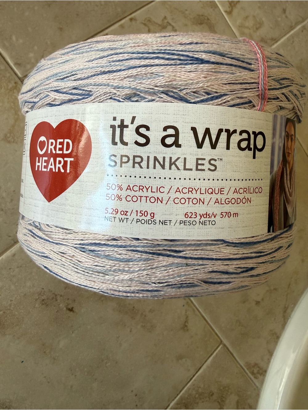 It's a Wrap Sprinkles Yarn - Blue, Pink and White - Peach Cobbler